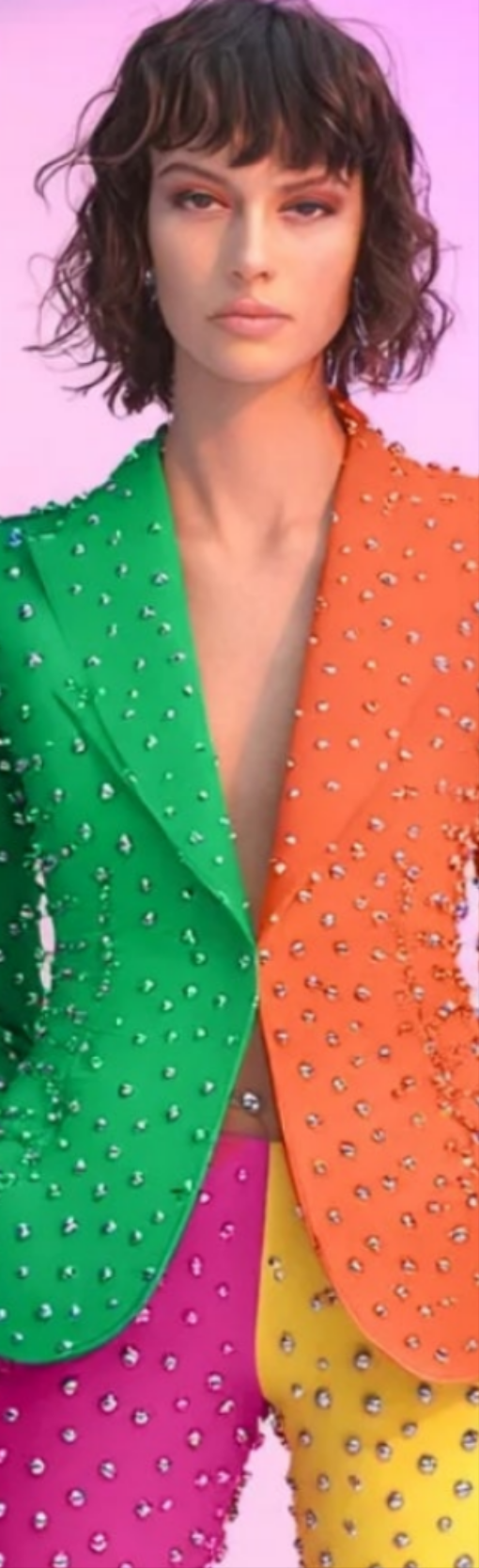 COCOMONEY Studded Multicolor Print Two Piece Pant Suit-Multicolor
