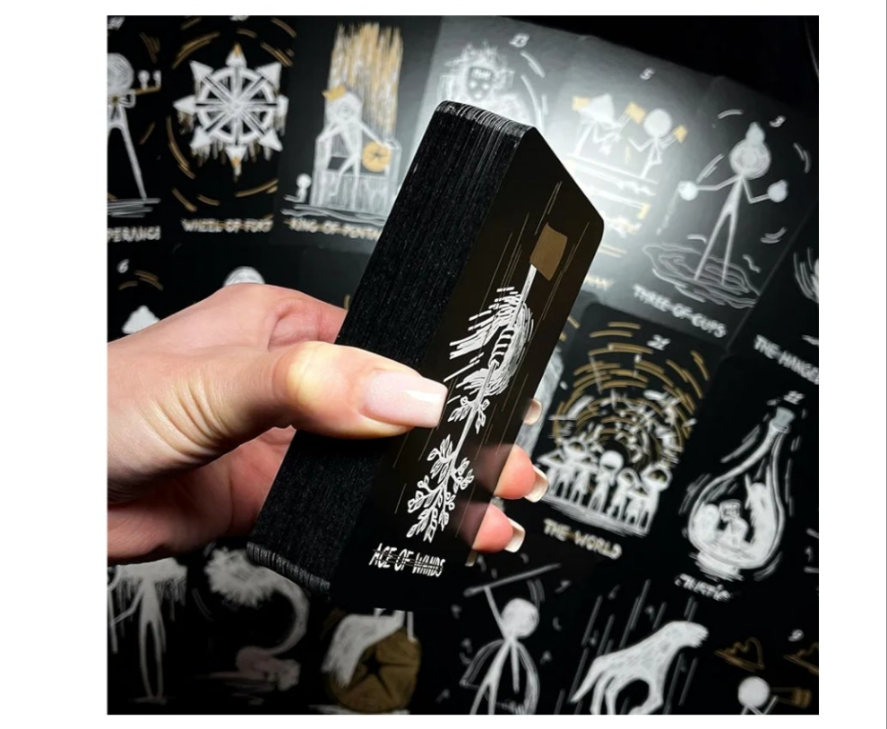 Tarot Card Deck Black Fatality. 78 Cards with Guidebook. Black Foil Cards Edges. Unique Tarot Cards.