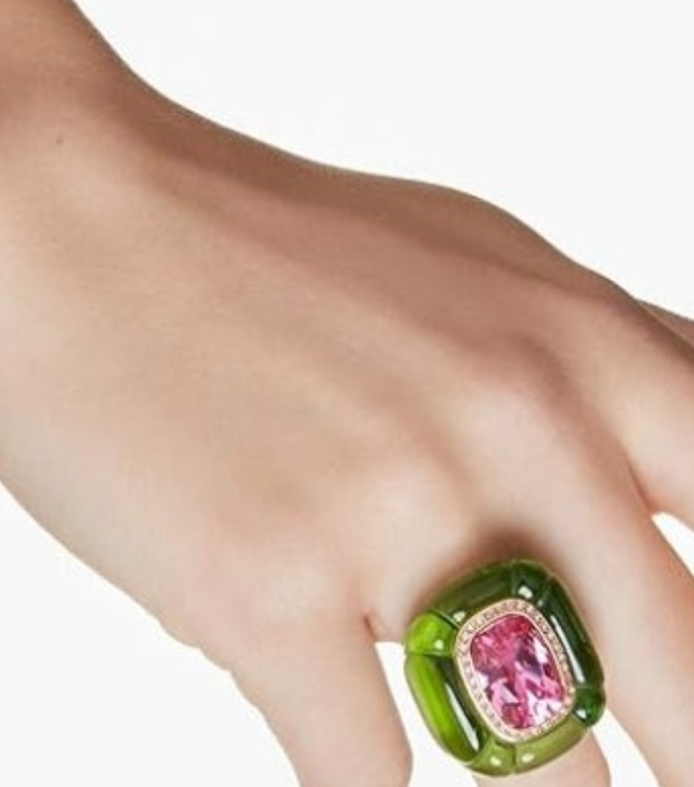 Swarovski Crystal Dulcis cocktail ring, Cushion cut, Pavé, Multicolored, Size 6 3/4