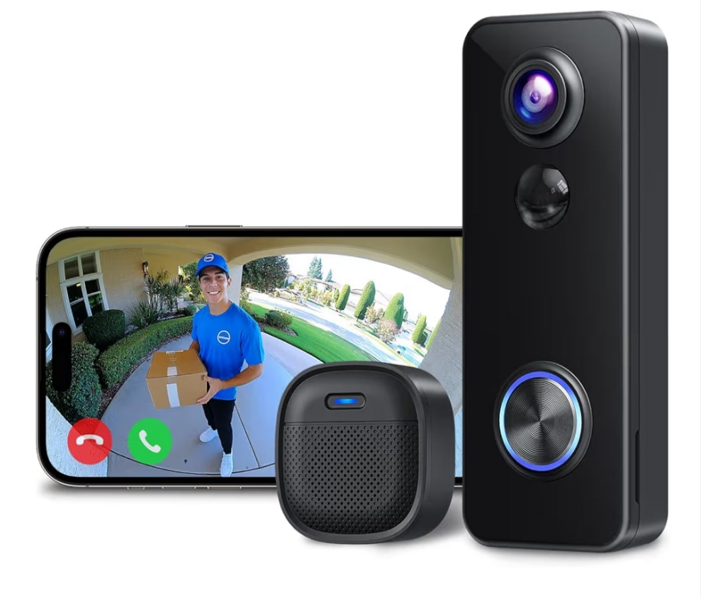 Wireless Video Doorbell Camera, 180° Head-to-Toe Video, Live View with Two-Way Talk, 2.4G Wi-Fi Doorbell Camera with Chime, Local/Cloud Storage, Human Detection, Works with Alexa & Google Home