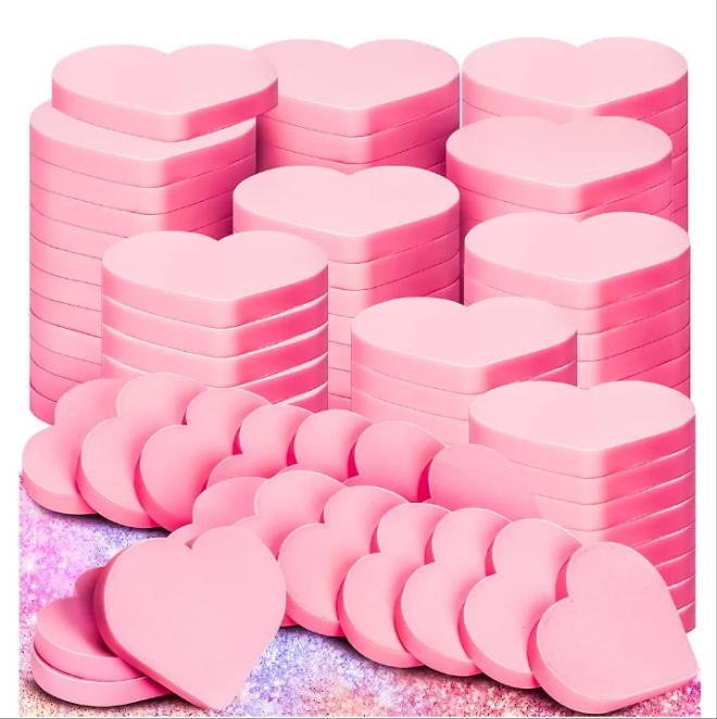 100 PCS Pink Makeup Sponge, Cosmetic Sponge Heart Shape Foam Pad Eye Facial Powder Puff, Beauty Makeup Foundation Powder Blender for Women Lady All Skin Types Wet and Dry Dual Use