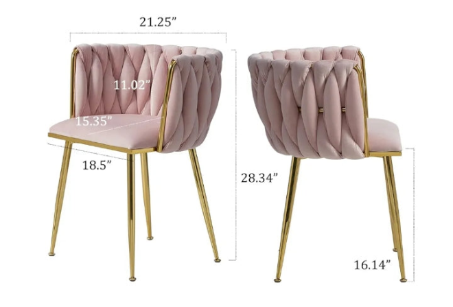Velvet Dining Chairs Set of 2 Modern with Golden Metal Legs, Woven Upholstered for Dining Room, Kitchen, Vanity, Living Room