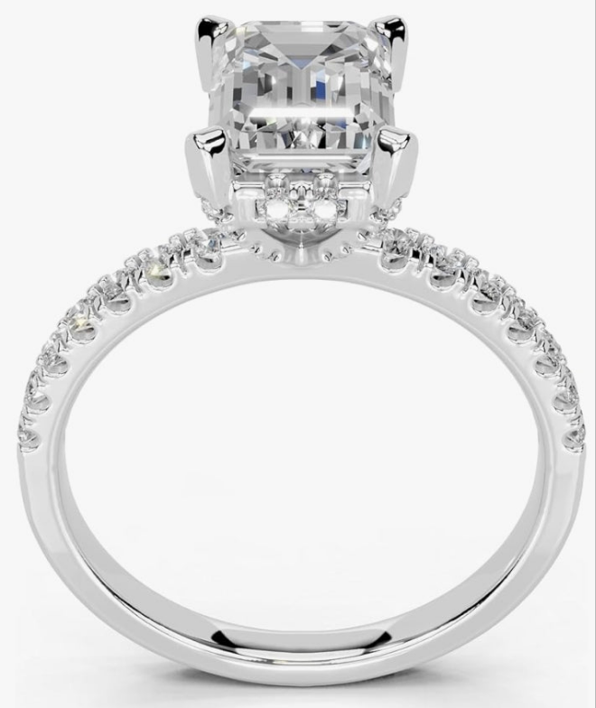 Hidden Halo with Emerald Shape Lab Grown Diamond Engagement Ring For Women in 14K Gold, Platinum (0.25-5 Ct, F-G Color, VS1-VS2 Clarity) - IGI Certified