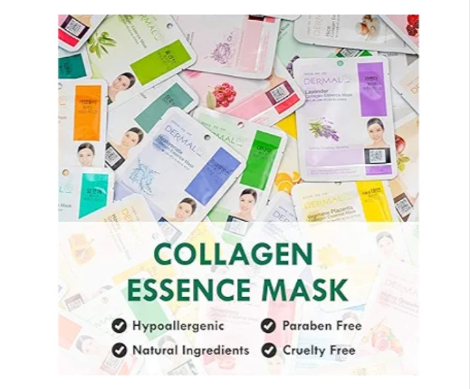 24 Combo Pack A Collagen Essence Korean Face Mask - Hydrating & Soothing Facial Mask with Panthenol - Hypoallergenic Self Care Sheet Mask for All Skin Types - Natural Home Spa Treatment Mask