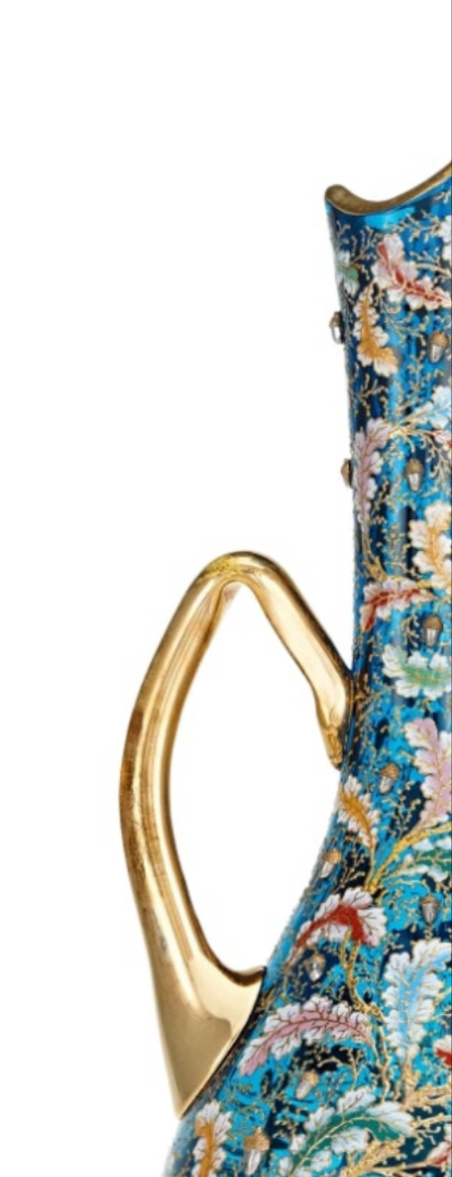 Moser Blue Glass and Enamel Parrot Ewer