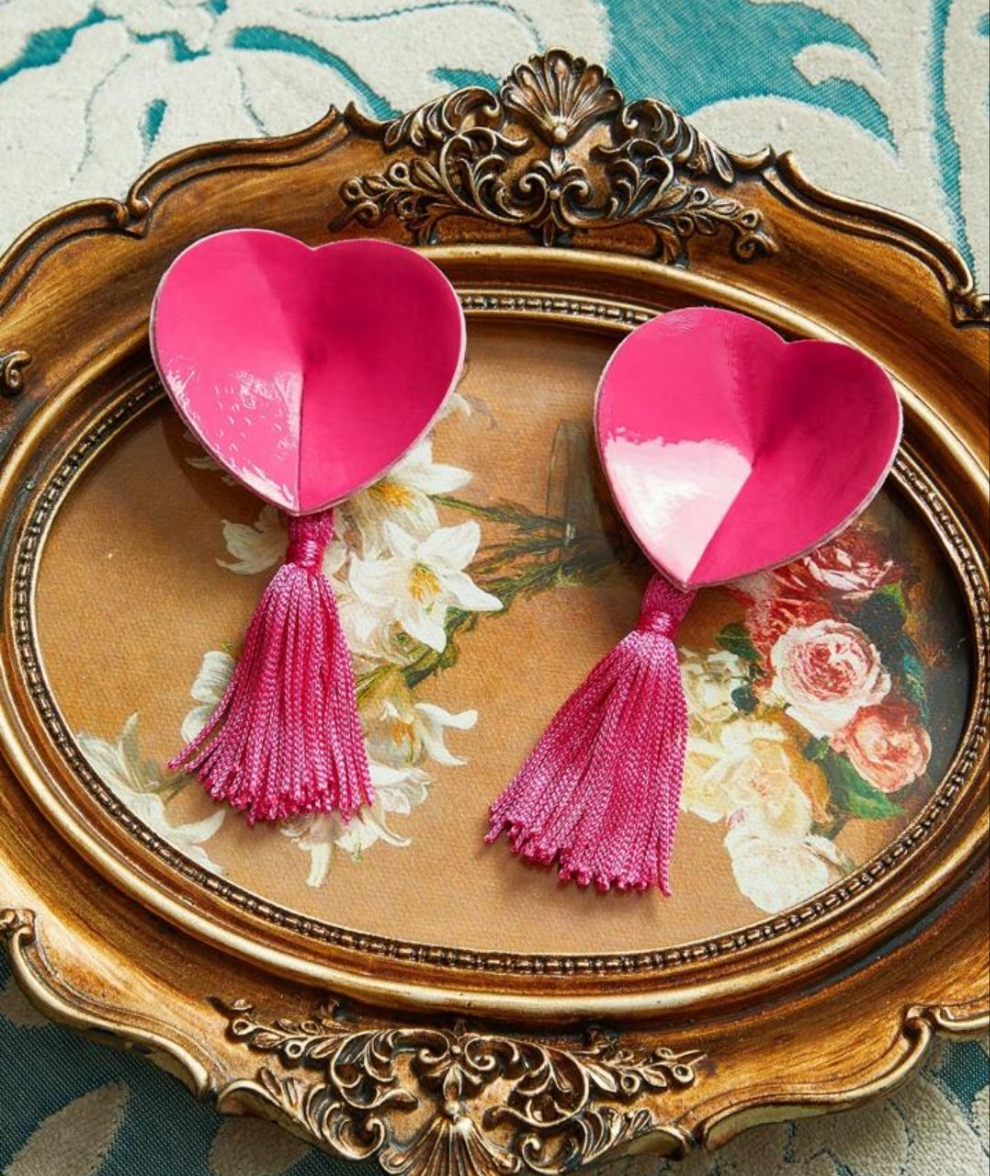 PinupGlam 2pcs/Pack Rhinestone Heart Tassels Nipple Covers, Intimate Apparel Accessories For Women