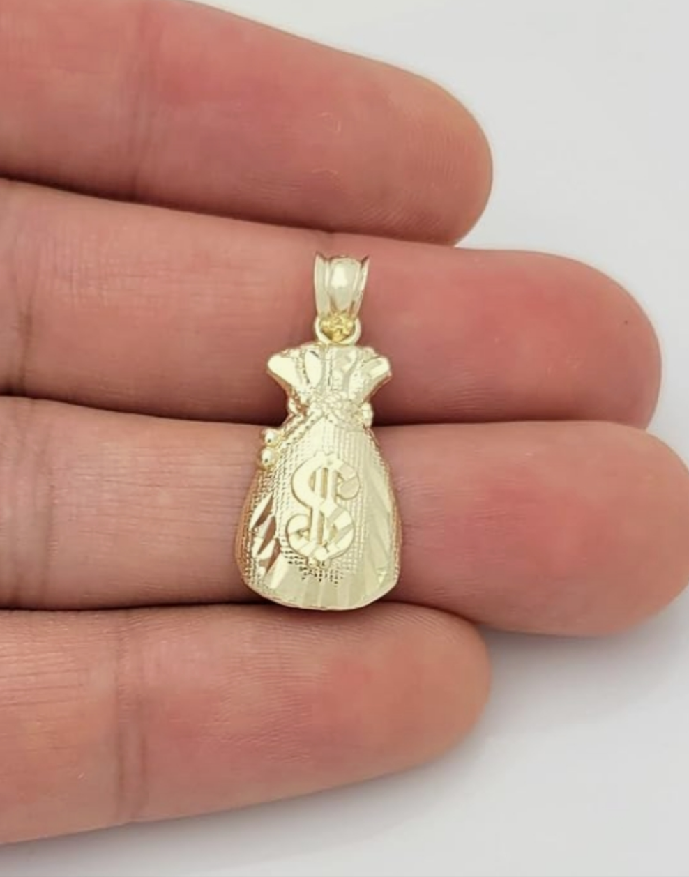 COCOMONEY 10K Yellow Gold Money Bag Pendant Treasure Dollar Sign Pendant