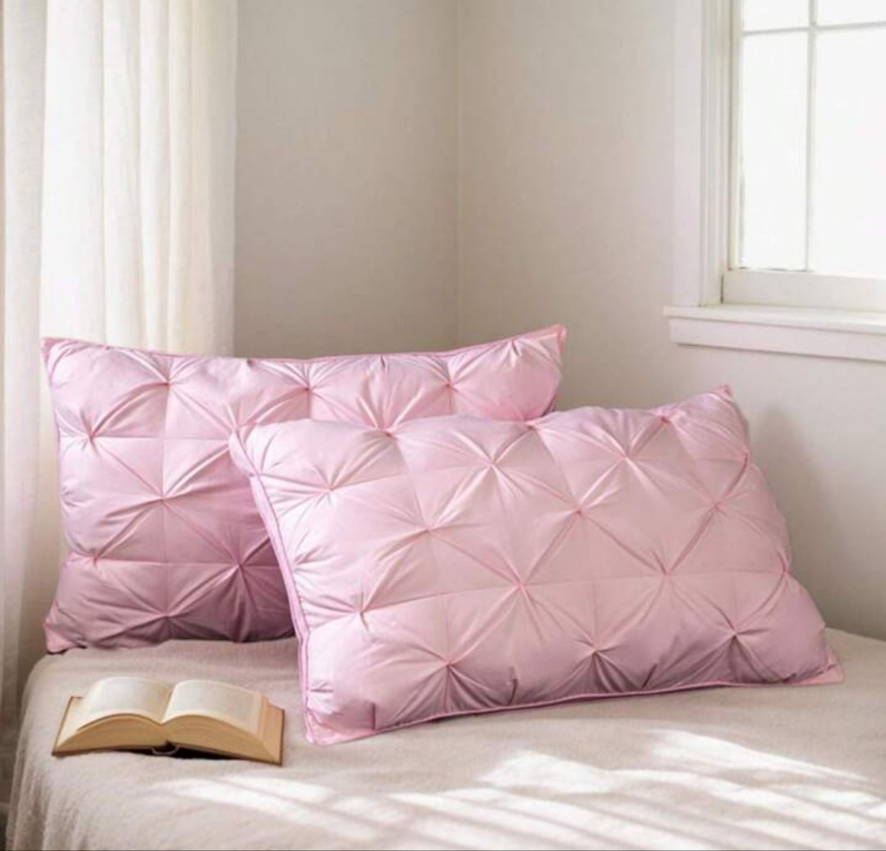 2 Pack Large 3D Premium Fibre Bread Pillow, Fluffy Microfibre Filled Pillows, Ideal Gift Choice (Large, Pink)