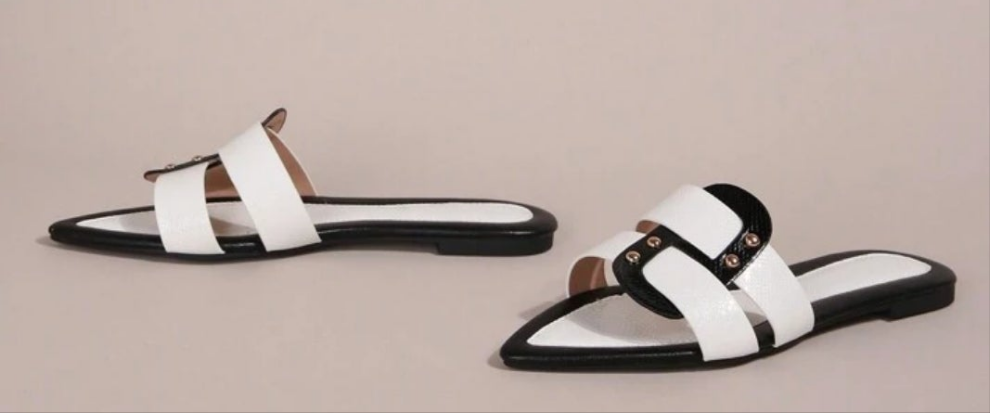 Women's Flat Sandals, Color Blocking Design Pointed Toe Fashion Outdoor Casual Slides, Party & Travel Shoes