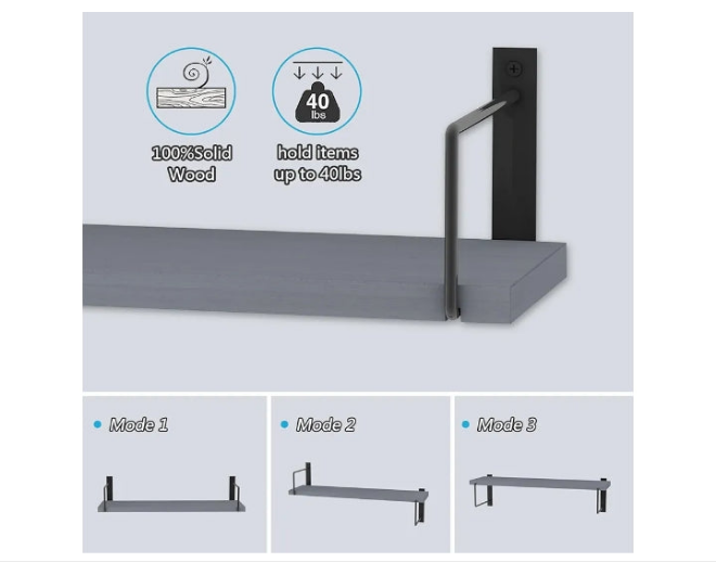 Floating Shelves, 24 Inches Easy to Install Wall Mounted Shelves, Wall Shelves Set of 3, Rustic Wood Shelves for Wall Décor, Storage Shelves for Living Room