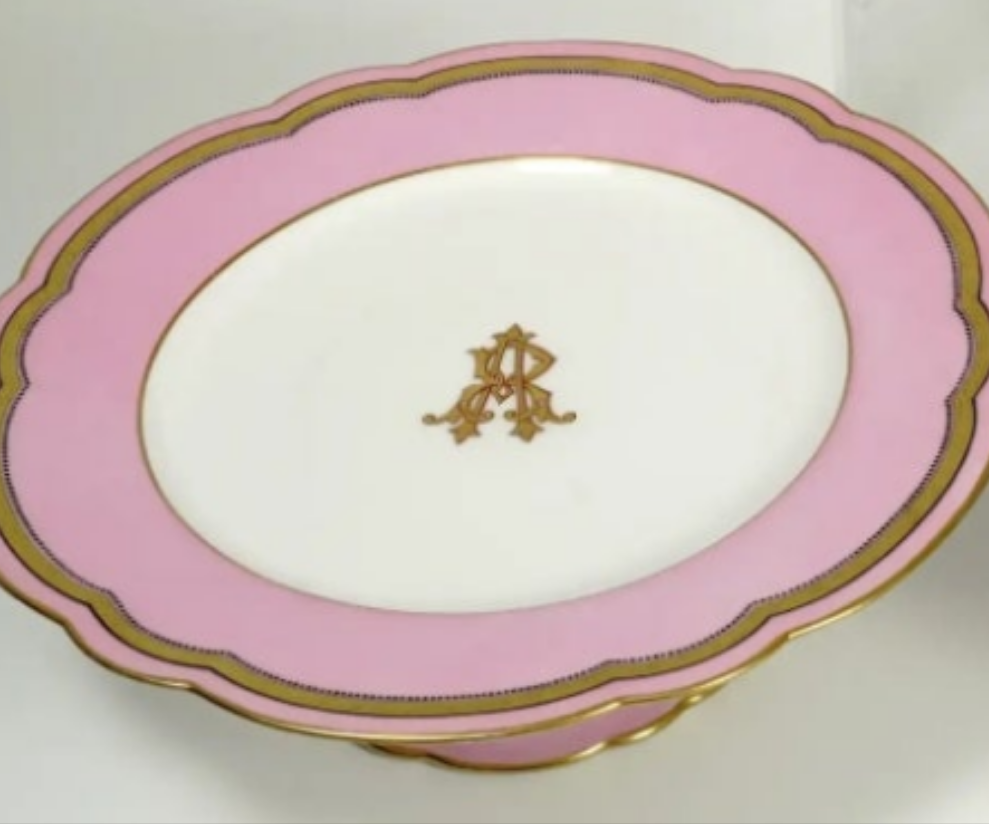 Antique French Old Paris Porcelain Pompadour Pink 15pc Dessert Service Hand Painted Gold Monogram