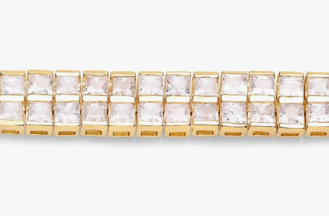 Genuine Princess Cut Square Blue Sapphire, White Sapphire and Pink Sapphire Bracelet in Sterling Silver