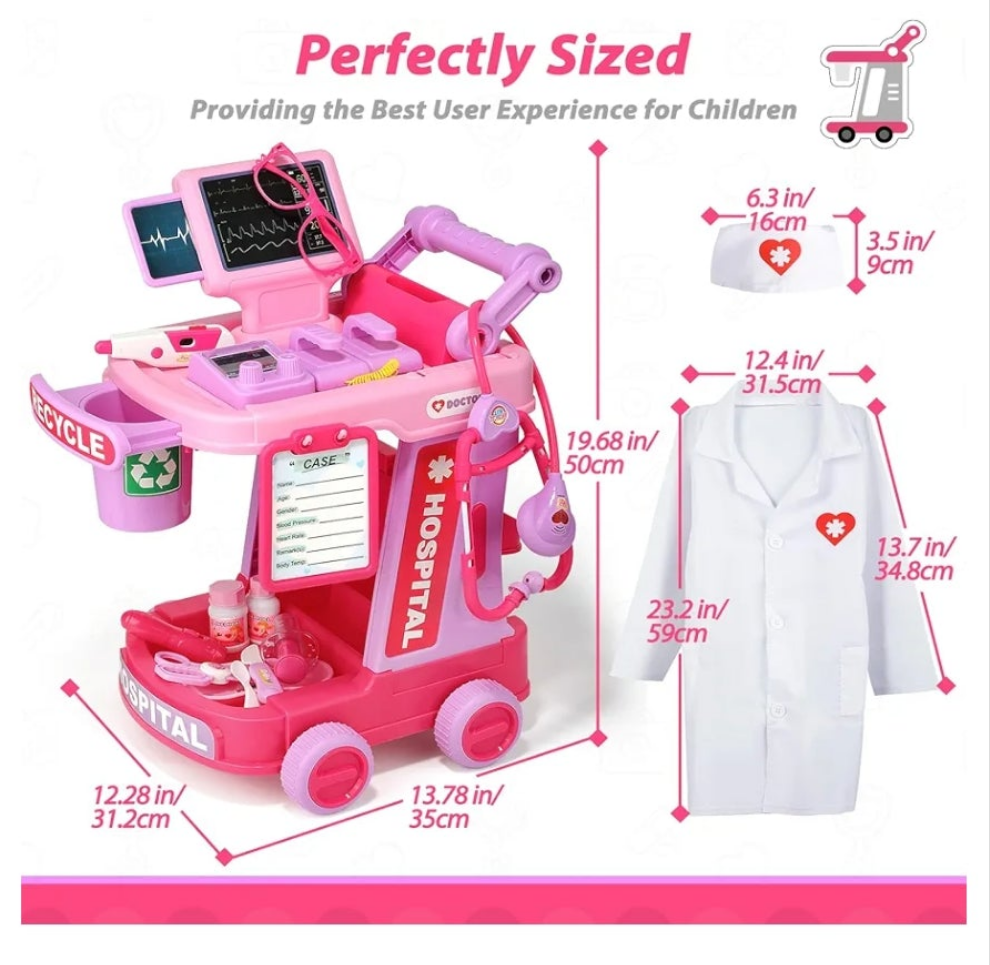 Doctor Kit for kids 3+ Medical Kit Toy Doctor Cart Stethoscope and Other Accessories Boy and Girl Fun Role Playing Game Toy Kids Pretend Play Girls Toys for 3+ There's 4 sets to choose from. Choose your set below.