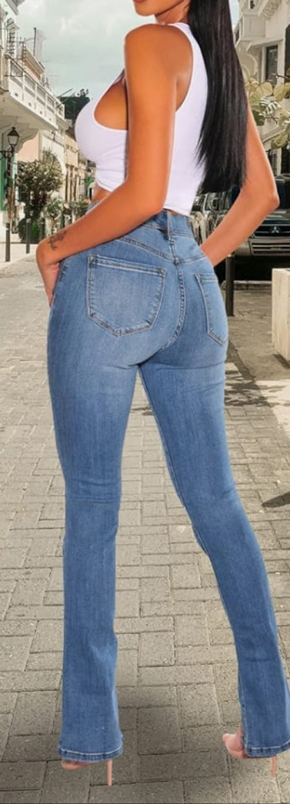 Skinny Stretch Jeans Frayed Raw Hem Slim Fit Jeans Ripped Denim Pants