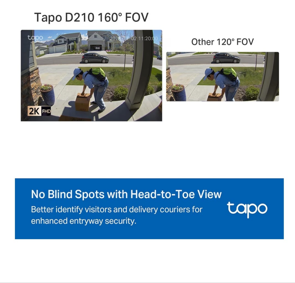 Smart Video Doorbell Camera Wireless with Chime, 2K with Full Color Night Vision & Spotlights, No Monthly Fee, Ring Call, 160° Ultra-Wide View, Free AI Detection, Local Storage,D210