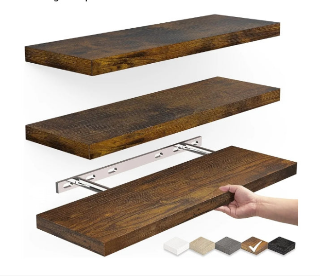Floating Shelves for Wall, Wall Mounted Rustic Wood Shelves for Bathroom, Bedroom, Living Room, Kitchen, Hanging Shelf for Books/Storage/Room Decor with 22lbs Capacity (Black, Set of 3, 16in)