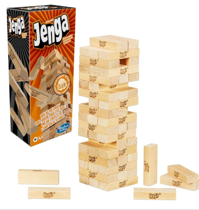 Hasbro Gaming Jenga Classic Game with Genuine Hardwood Blocks,Stacking Tower Game for 1 or More Players,Kids Ages 6 and Up