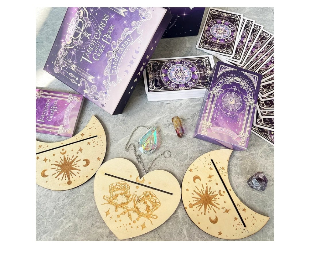 78 Tarot Cards with Guide Book - Tarot Deck Gift Set with Tarot Cloth, Chakra Stones & Tarot Bag, Purple Tarot Cards Fortune Telling Game Craft Cardboard for Beginners and Expert Readers