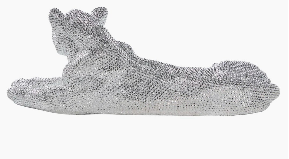 Floor Leopard Decorative Sculpture with Carved Faceted Diamond Exterior