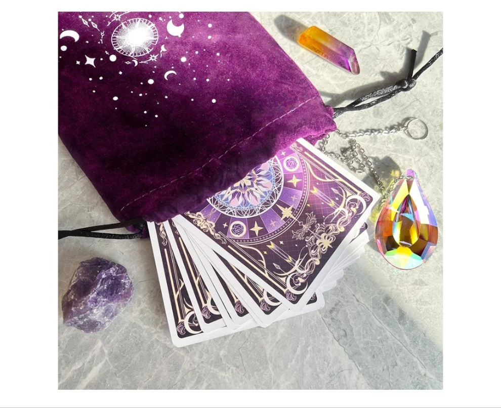 78 Tarot Cards with Guide Book - Tarot Deck Gift Set with Tarot Cloth, Chakra Stones & Tarot Bag, Purple Tarot Cards Fortune Telling Game Craft Cardboard for Beginners and Expert Readers