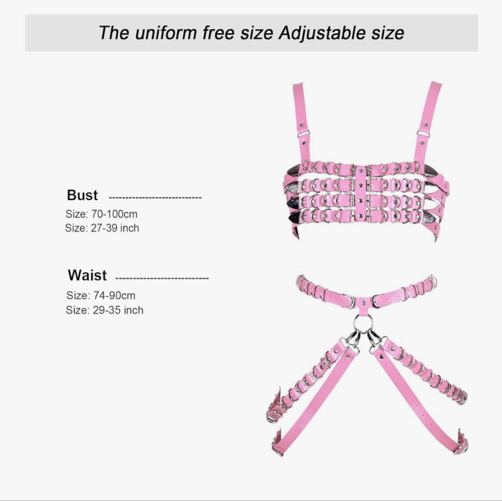 Leather Body Harness Bra Garter Belt Set Punk Gothic Dance Carnival Costume Accessories