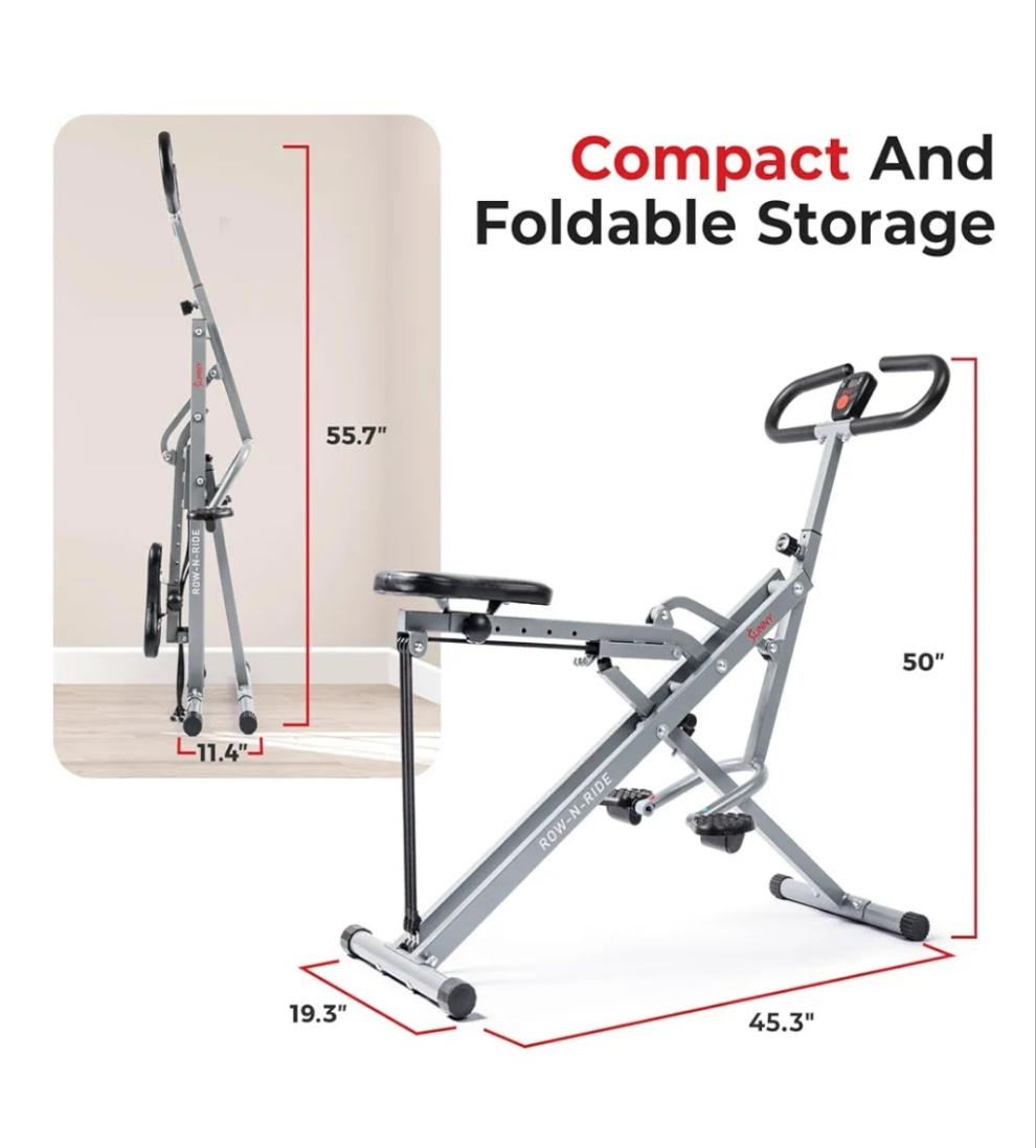 Health & Fitness Row-N-Ride Squat Assist Trainer, Foldable & Easy Setup Exercise Equipment w/Adjustable Resistance, Home Gym Training Machine for Arm, Glute & Leg Workout, Optional in Colors