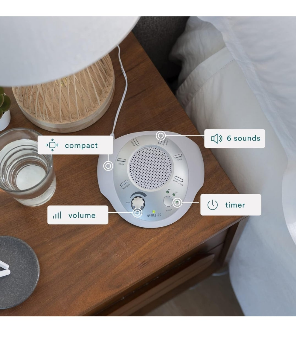 SoundSleep White Noise Sound Machine, Silver, Small Travel Sound Machine with 6 Relaxing Nature Sounds, Portable Sound Therapy for Home, Office, Nursery, Auto-Off Timer, by Homedics