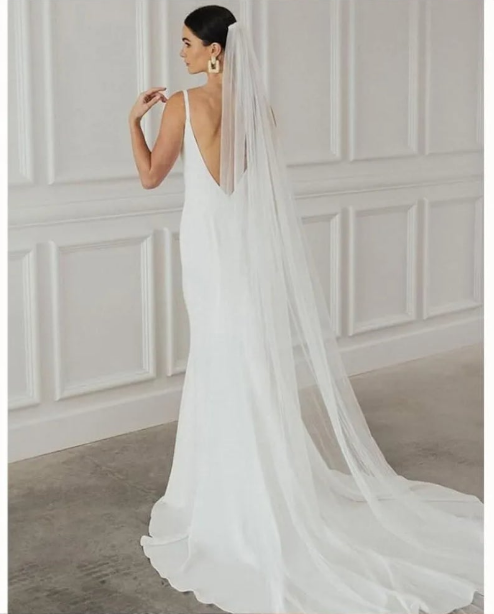 1 Tier Cathedral Bride Wedding Veil Ivory Long Bridal Veils Tulle Veil with Comb for Brides and Women