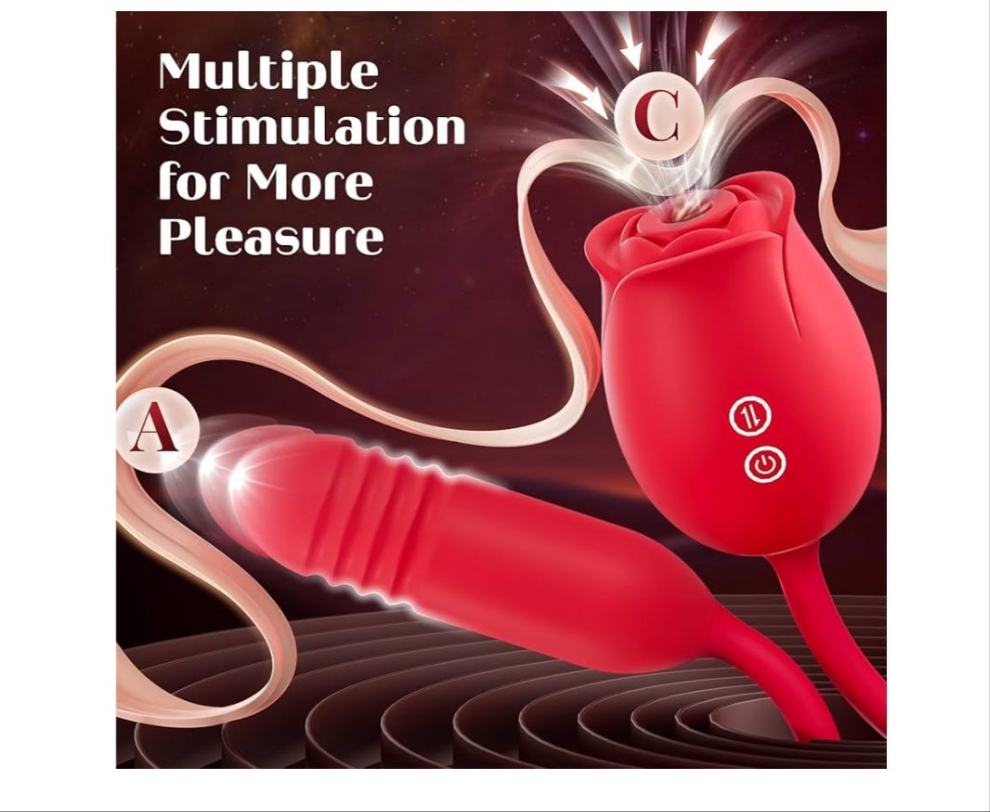 Vibrator Dildo Sex Toys for Women - MOOLIGIRL Rose Sex Toy with Thrusting G Spot Vibrators & 10 Sucking Modes for Clitoral Nipple Stimulation Anal Double-Ended Dildos Adult Sex Toys Games for Couples