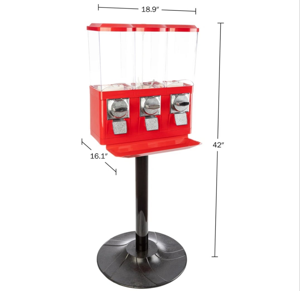 Triple Gumball Machine with Stand Red
