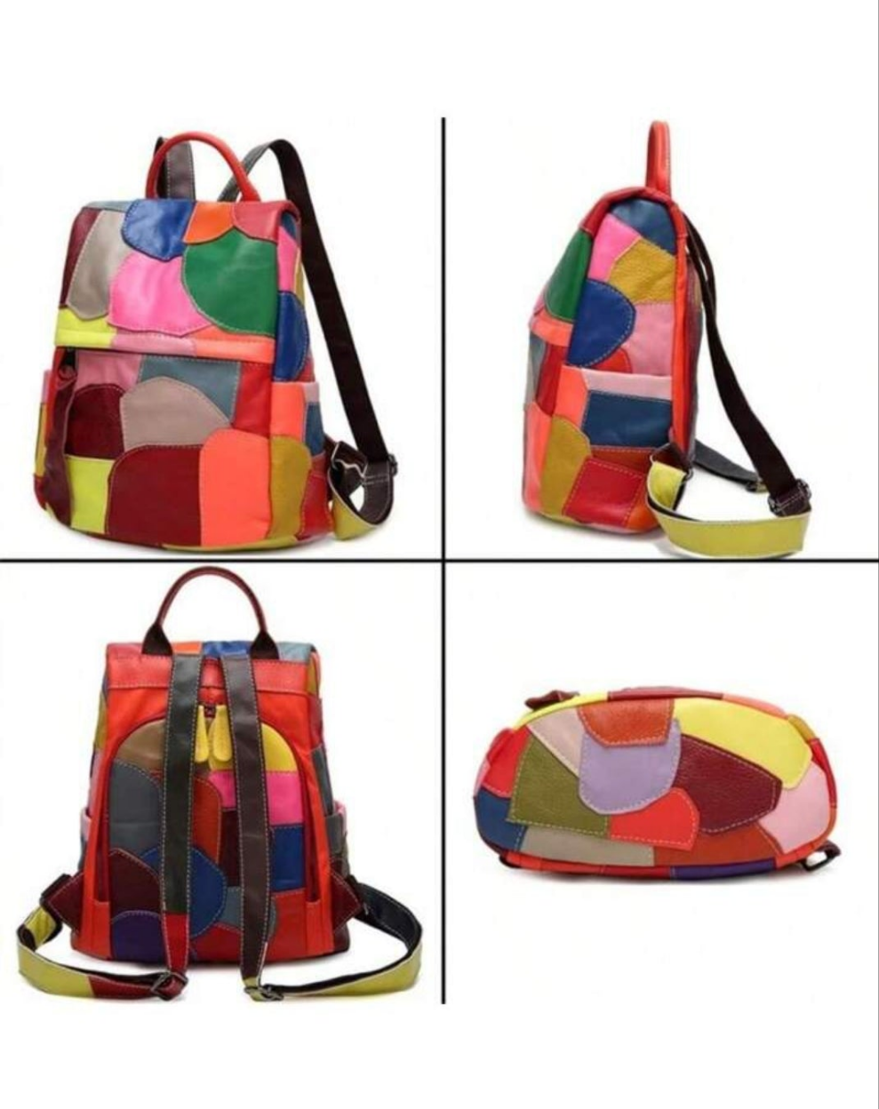 COCOMONEY Leather Patches Bookbag Multicolor