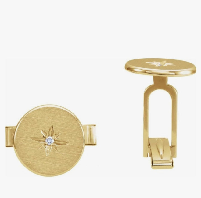 14k Yellow Gold Polished .03 Dwt Diamond Starburst Mens Cuff Links - Cuff Link for Men