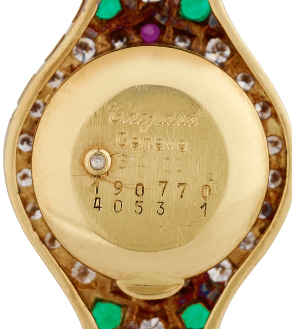 Chopard Diamond, Emerald, Ruby and Sapphire Watch 20 sapphires totaling 1.50 carats, 20 emeralds totaling 2.00 carats and 20 rubies totaling 1.50 carats