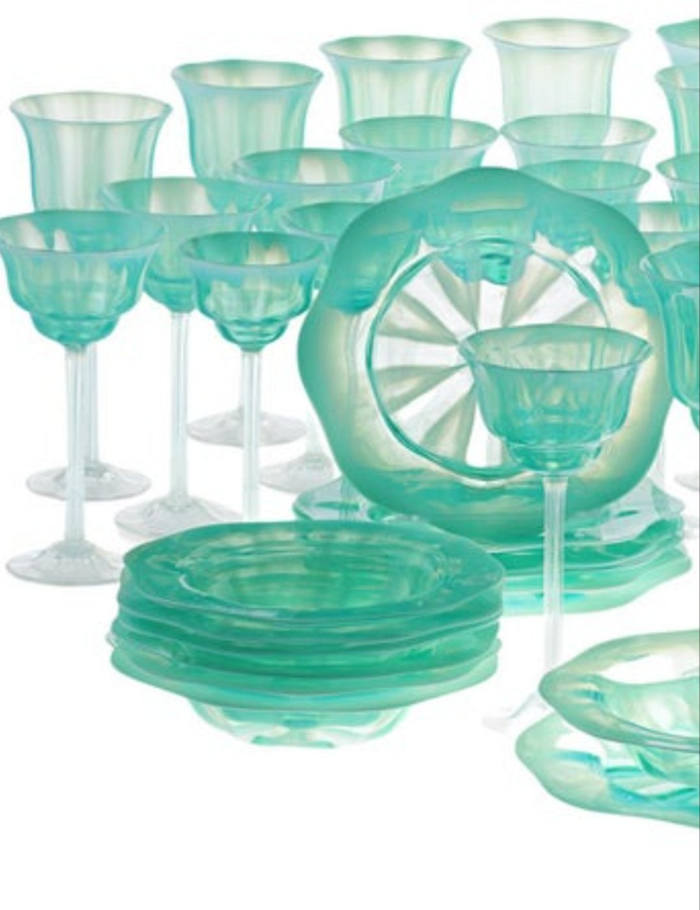 Louis Comfort Tiffany Pastel Favrile Glass Dinnerware 60 pieces