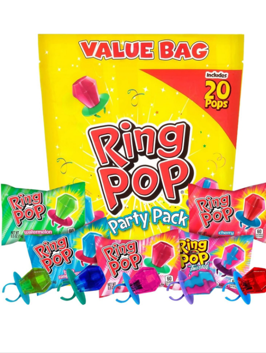 Ring Pop Candy Lollipops - Individually Wrapped Bulk Lollipop Variety Party Pack – 20 Count Suckers w/ Assorted Flavors - Fun Candy for Kids - Hard Candy for Party Favors, Birthdays & Goodie Bags