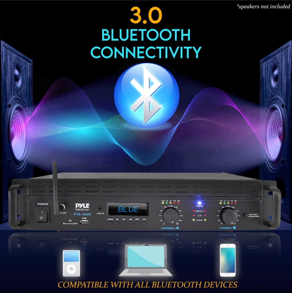 2-Channel Bluetooth Power Amplifier - 2000W Bridgeable Rack Mount Pro Audio Sound Wireless Home Stereo Receiver W/Trs Xlr Input,Lcd, Bridge Mode, Cooling Fan - Entertainment Speaker System