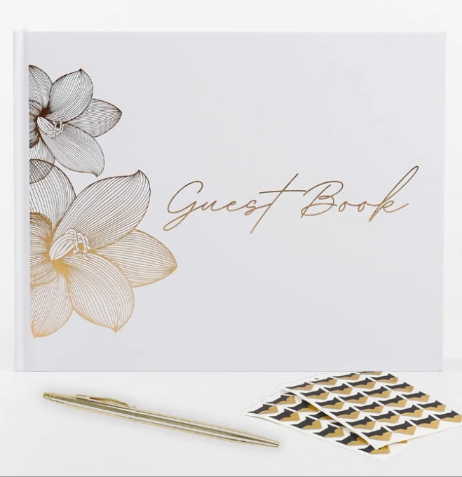 Guest Book Wedding For Reception Classic Quality Guest Book Sign, Party, Baby Shower & Funeral, Includes Attractive Gold Pen,100 Blank Pages for Guest Signatures, Polaroid Photos & Memories