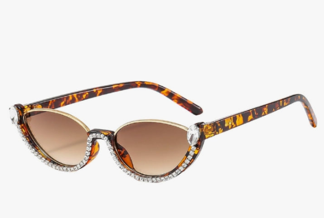 Fashion bling Rhinestone Cat Eye Sunglasses for Women Retro Narrow Cat-eye Diamond Sun Glasses Vintage Style Tinted Lens