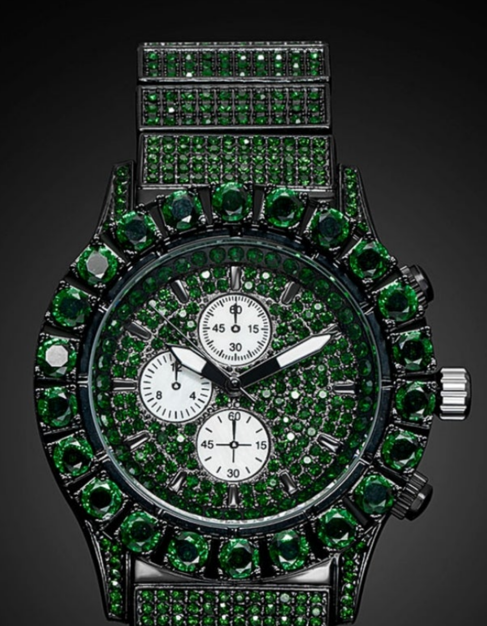 Iced Ruby Round Cut Luminous Men's Watch in Black Gold