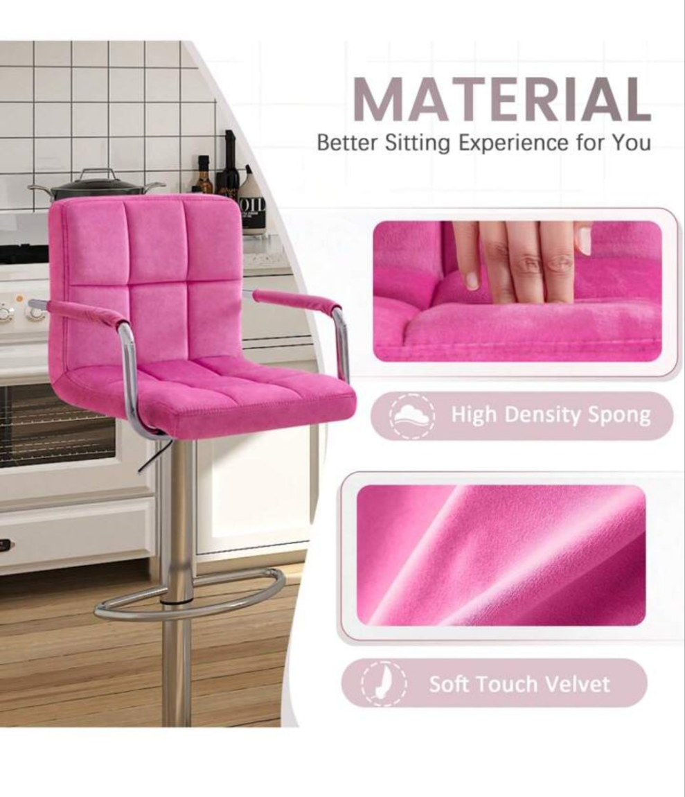2 Velvet Modern Bar Stools Adjustable Swivel Barstools, Hydraulic Kitchen Counter Bar Stool Synthetic Leather Extra Height Square Island Barstool With Arms Set Of 2