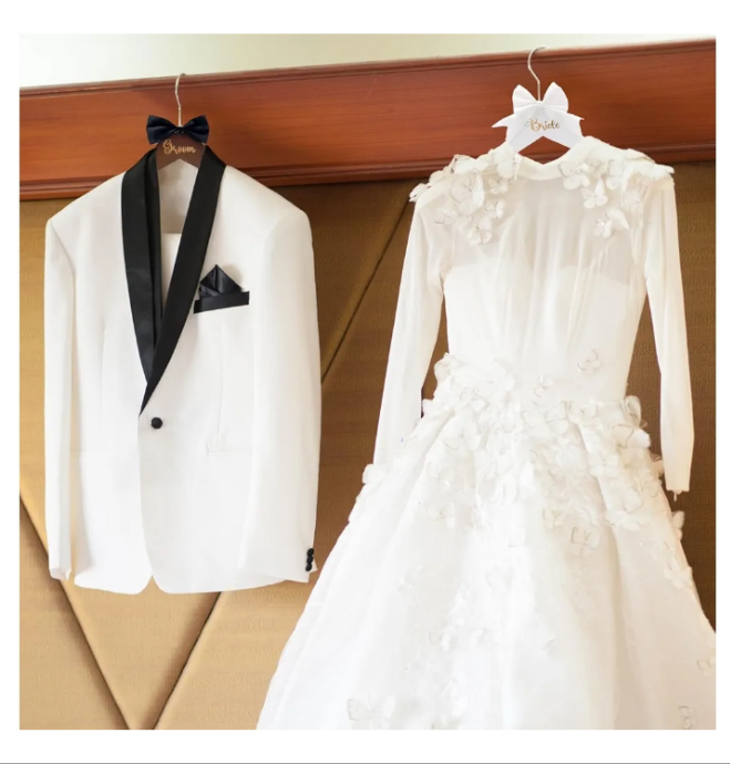 2 Pcs Bride and Groom Wedding Dress Hanger Wooden Wedding Hanger with Bow Tie Mr and Mrs Hangers Bride to Be Wedding Dress Hanger Wooden Hangers Wedding Gift Bridal Party Shower Gift