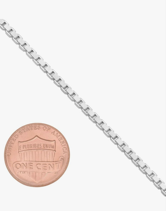 2.3mm Solid .925 Sterling Silver Square Box Chain Necklace