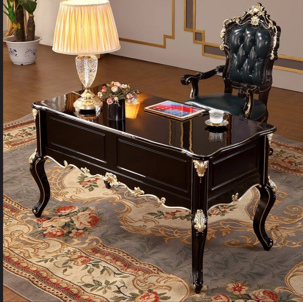 Fancy Solid Wood Desk Upholstered Chair Set Look at the detail Fancy