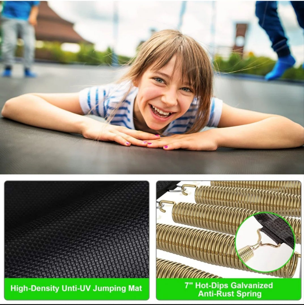 14FT Round Backyard Outdoor Trampoline with Safety Enclosure, Light, Sprinker, with accessories