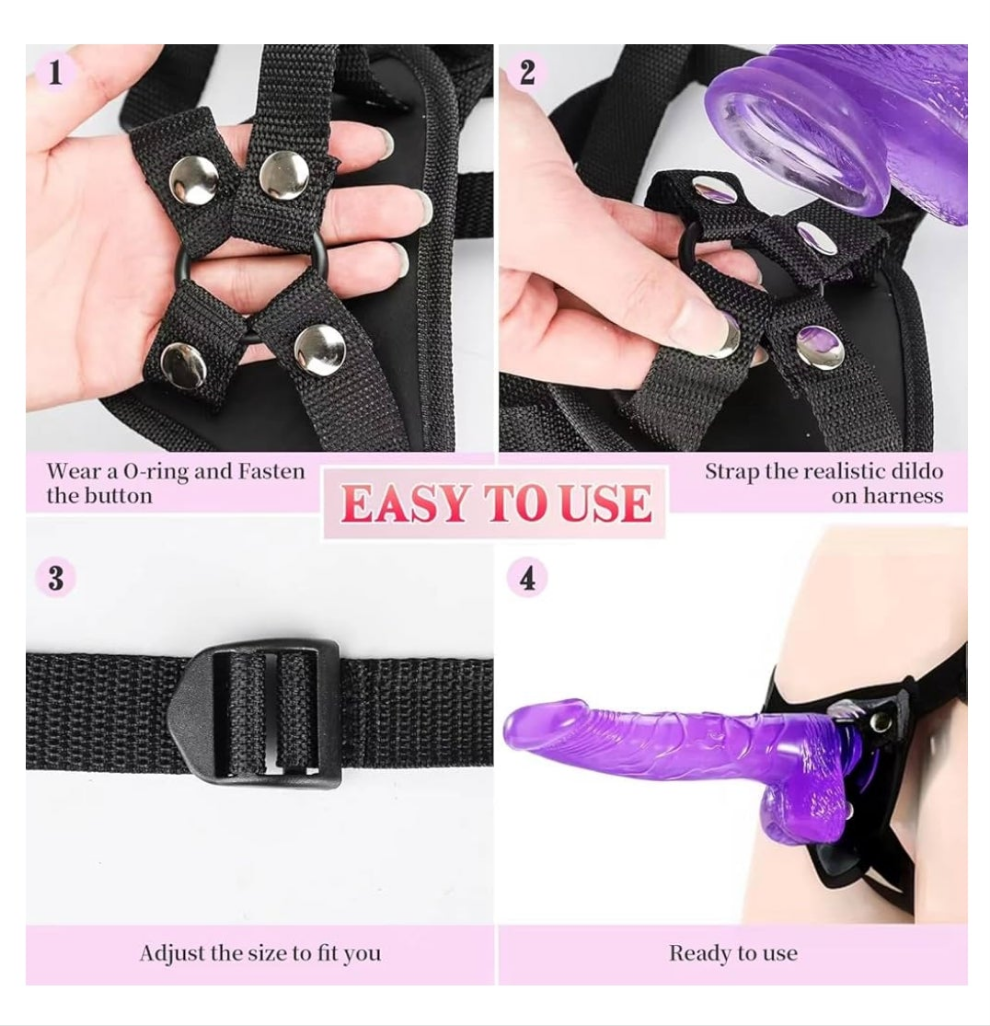 Strap on Dildo with Harness, 8.3 Inch Realistic Wearable Dildo Body-Safe Material Strong Suction Cup, Anal Vagina G Spot Sex Stimulation Adult Sex Toys for Women Lesbian Men Couple