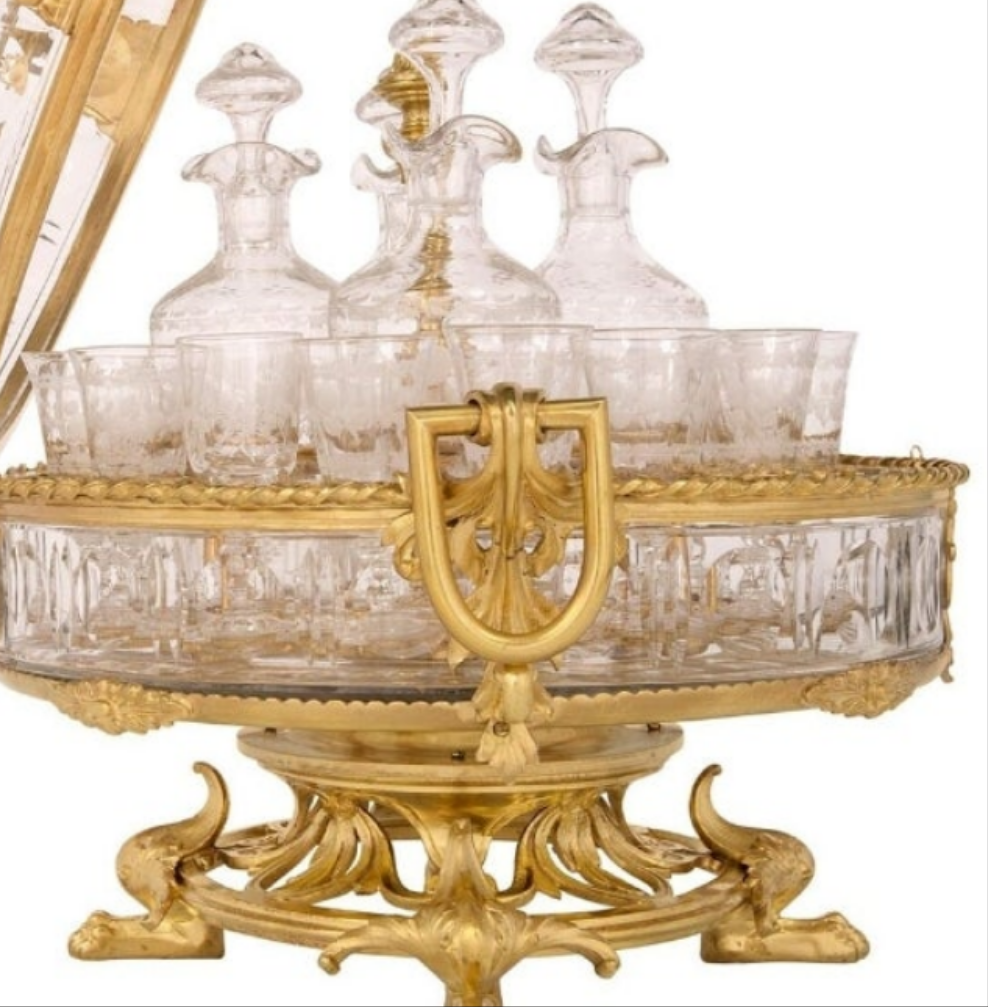 A French 19th century Belle Époque period Baccarat crystal Cave à Liqueur with glasses and decanters