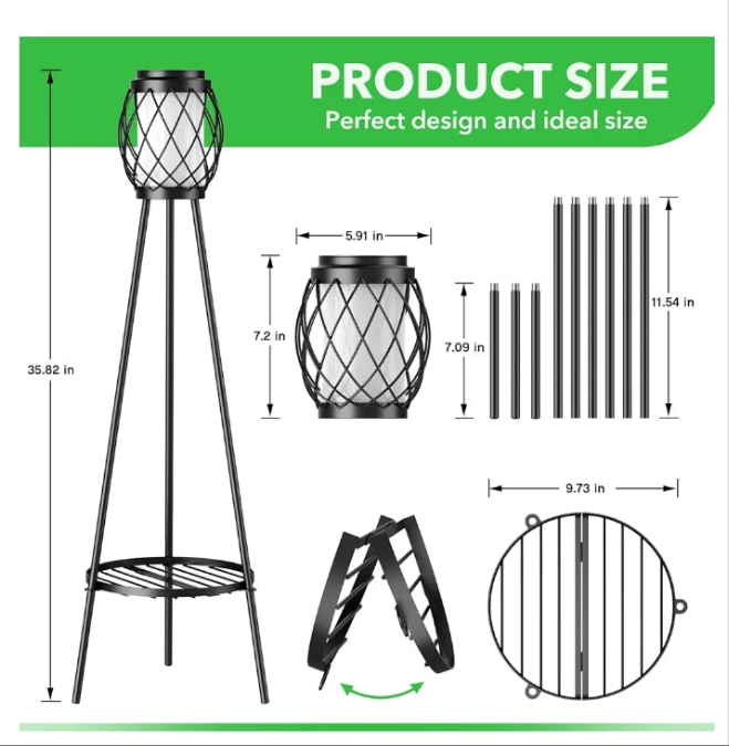 Solar Lights Outdoor Street Lights with Plant Stands 2 Pack, Solar Floor Lamp Metal Tripod Patio Lights for Garden Yard Pathway Driveway Front/Back Porch Decoration