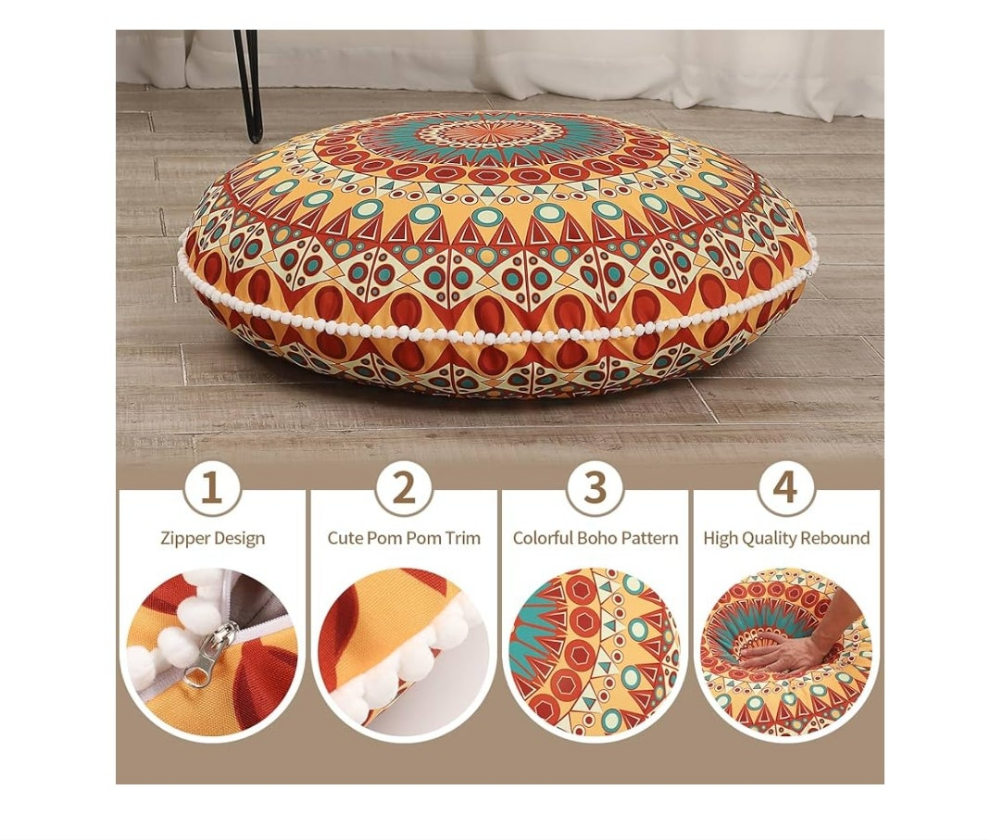32 inches Meditation Floor Cushion for Adults, Round Large Thick Floor Pillow, Memory Foam Filling
