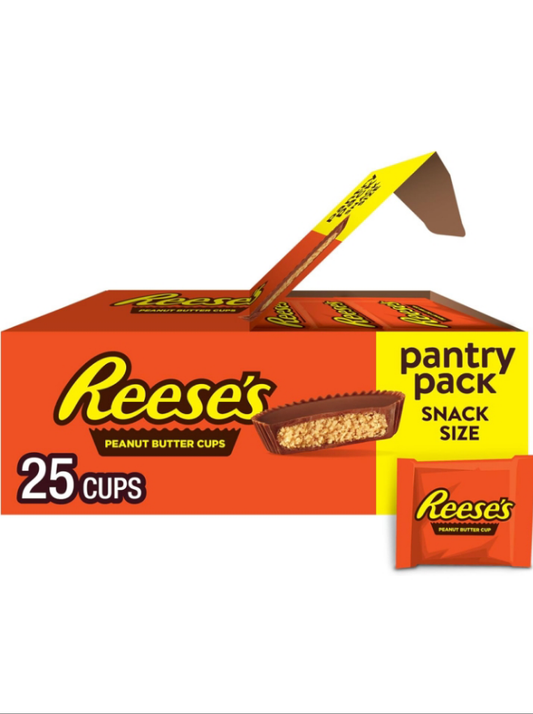 REESE'S Milk Chocolate Snack Size Peanut Butter Cups, Candy Pantry Pack, 13.75 oz (25 Pieces)