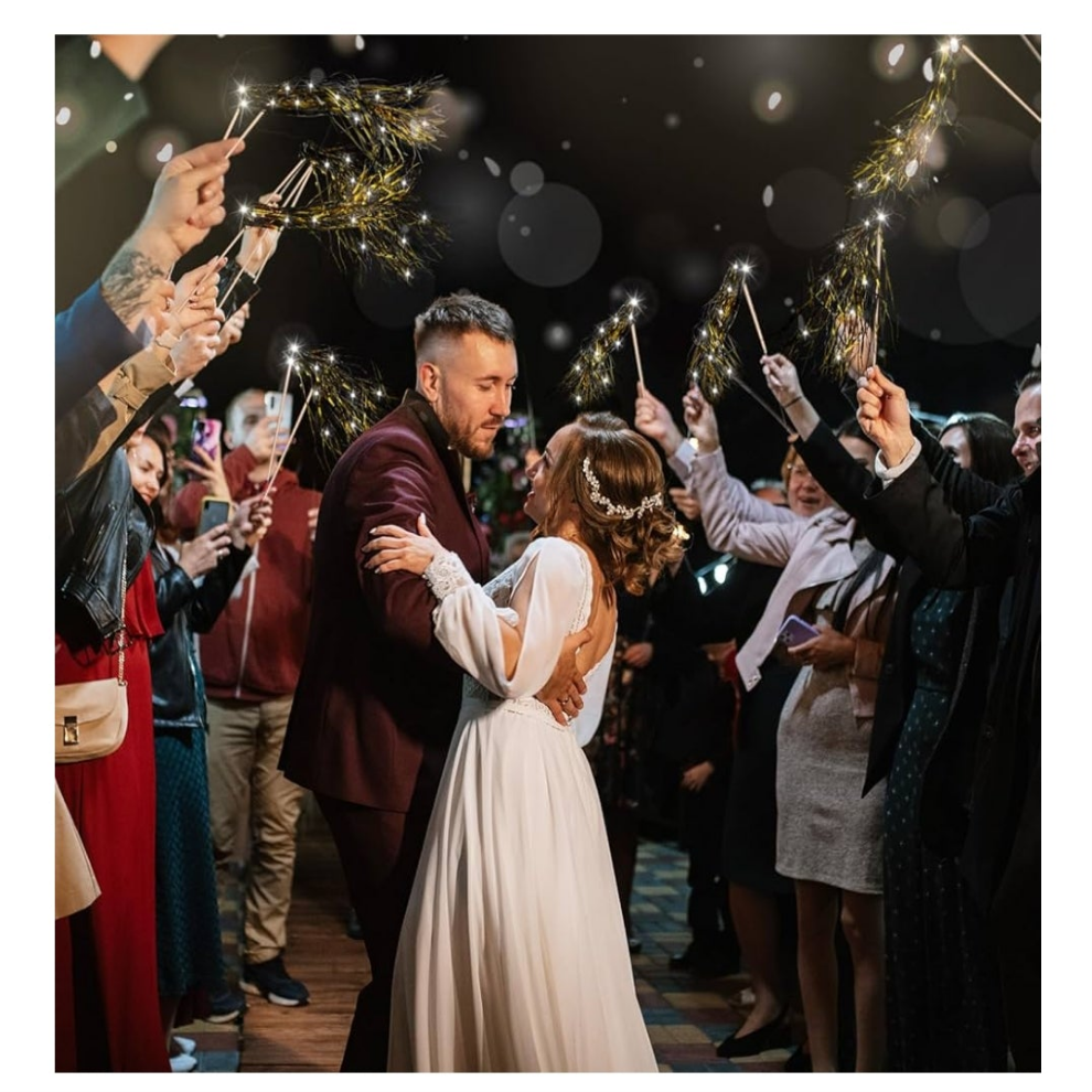 Lighted Wedding Wands LED Tinsel Wands Light up Streamers Sparklers for Wedding Send off and Exits Birthday Party Props Favors(